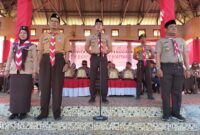 Camat Tanete Riattang Timur yang juga Ketua Mabiran menyampaikan sambutan saat apel besar upacara Peringatan Hari Pramuka Nasional ke-64 Tingkat Penggalang