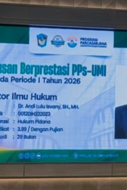 Alumni Uniasman Andi Lulu Isvany Raih Predikat Lulusan Berprestasi Doktor Ilmu Hukum UMI